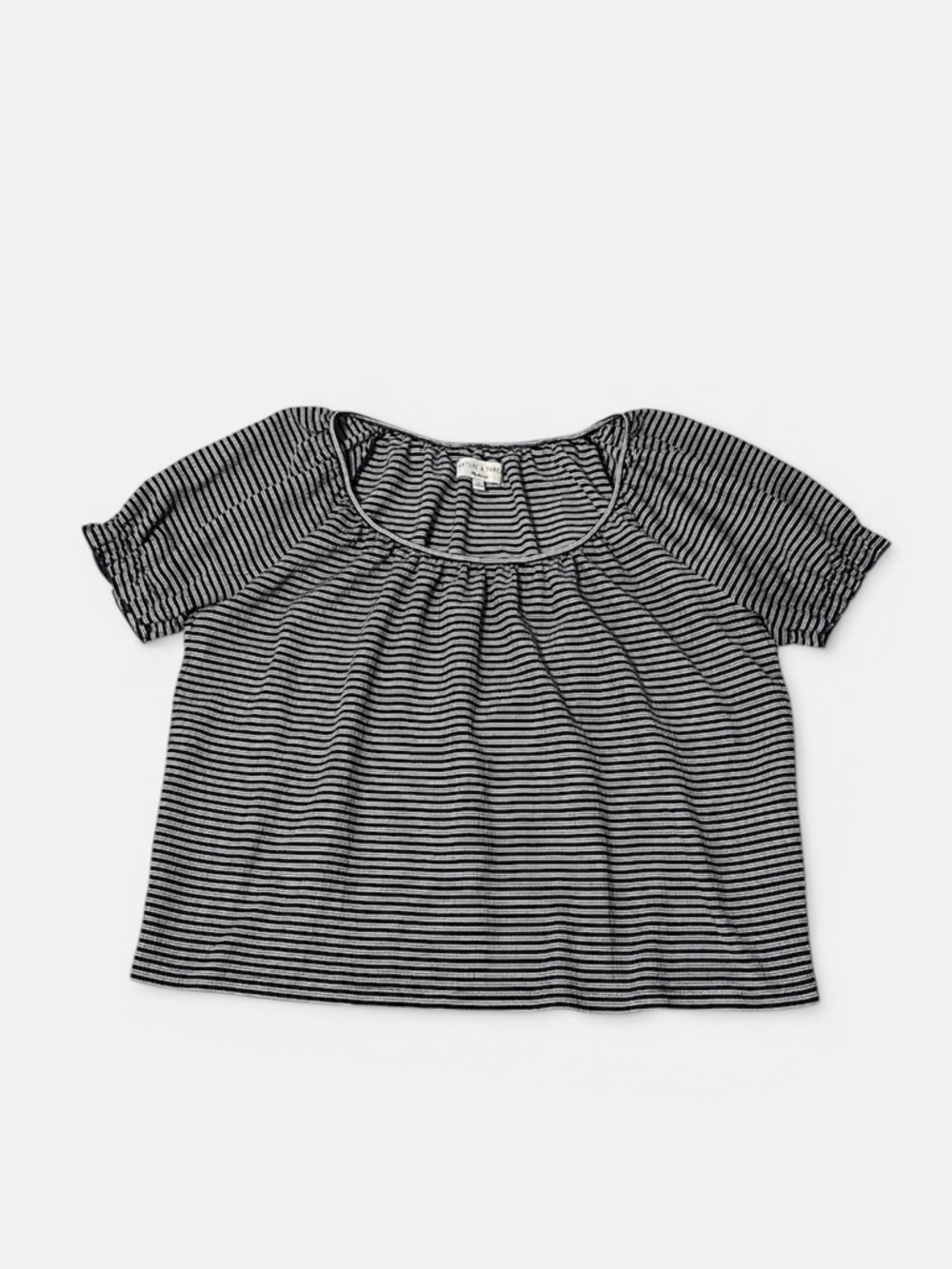 Madewell Texture & Thread Striped Peasant Top in Navy & White Sz M - Picture 8 of 10